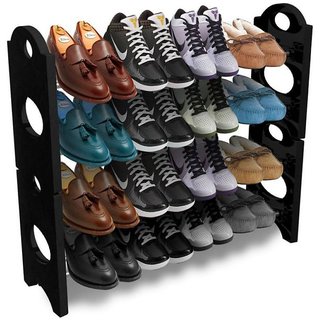 4 Layer Portable Plastic Shoe Rack / Shoe Cabinet / Shoe Organizer, Foldable , Black