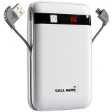 Callmate Power Bank Black Border in-Built Charging Cable 13000 mah – White – 6 Months Warranty