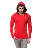 Gritstones Red/Black Cotton Hooded T-Shirt