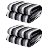 Black and White Stripe Single Bed Ac Fleece Blanket- set of 2