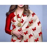 Bhuwal fashion Cream & Red Silk Printed Saree With Blouse