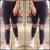 Code Yellow Women’s Colorful Knee Cut Black Stretchable Jeggings Yoga Gym Wear