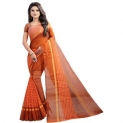 Pari Designerr Orange Chanderi Cotton Striped Saree With Blouse