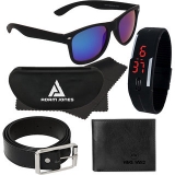 Blue Wayfarer Medium Sunglasses with free Silicone digital LED band watch+Wallet+Belt