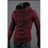 Generic Men’s Wine Red Polyester Blend Hooded Sweater