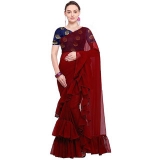 Stylezone Women’s Georgette Solid Ruffle Saree