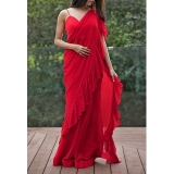 Pari Designer red color Ruffle Saree
