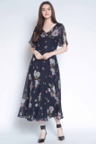 Womens Floral Print Flared Dress