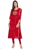 Womens Round Neck Embroidered Churidar Suit