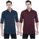 Fit Shirts Checkered Casual Slim  Pack Of 2