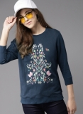 Navy Blue Self Design Sweatshirt