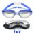 Mosmoc Swimming Goggles, Swim Goggles attached Ear Plugs for Adult Men Women And Kids 8+, No Leaking, Anti Fog, UV Protection – Free Storage Case, Nose Clip and Earplugs (Blue) – Offer World