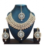 Urbanela Party Wear Crystal Choker Traditional Jewellery Necklace Set with Maang Tikka Earrings for Women