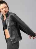 Charcoal Grey Solid Sporty Jacket with Thumbhole