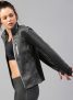 Charcoal Grey Solid Sporty Jacket with Thumbhole
