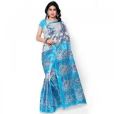 Art Silk Block Print Saree Without Blouse