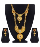 Asmitta Enchanting Red & Green Kundan Gold Plated Opera Style Double Strand Artificial Necklace Jewellery Set