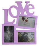 Pink 3 Slot Love Photo Frame
