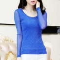2018 Spring Summer Women’s Sexy See Through Mesh Blouse Long Sleeve Transparent Shining Elegant Shirt Fashion Women Tops 7F1324