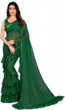 Aika  Solid Fashion Georgette Saree  (Dark Green)