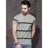 Axxitude Grey Stripe Half Sleeves Cotton T-Shirts