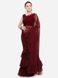Maroon Solid Poly Georgette Saree