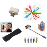 Combo of Selfie Stick, Finger Grip, Led and OTG Adopter for Smartphones