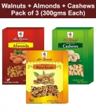 La Rosera Walnuts (Akhrot) + California Almond (Badam) + Cashew Nuts (Kaju) Pack of 3 (300gms Each)