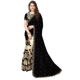 CRAZYDDEAL Black Cream Georgette Embroidered Saree With Blouse