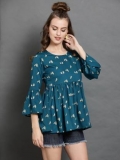casual bell sleeve pinted women multicolor top