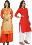 Flavia Creation  Women Embroidered Straight Cotton Kurti