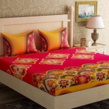 Bella Casa 104 TC Cotton Double Printed Bedsheet  (Pack of 1, Red)