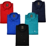 Freaky Mens Plain Casual Slimfit linen Full Sleeves Shirts Pack Of 5
