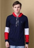 GHPC  Color block Men Hooded Dark Blue T-Shirt