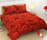 Microfiber Double Floral Bedsheet  (Pack of 1, Red)