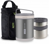 Home Puff Double Wall Vacuum Insulated Stainless Steel 2 Containers Lunch Box