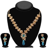 JewelMaze Gold Plated Blue Kundan Zinc Alloy Drop Necklace Set