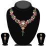JewelMaze Gold Plated Green Meenakari Necklace Set