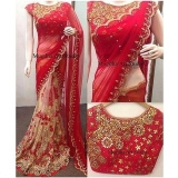 Meia Red Embroidered Georgette Saree