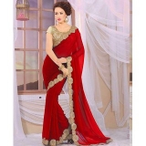 Meia Red Georgette Embroidered Saree With Blouse