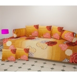 SHAKRIN Polycotton Diwan Set of 8 Pieces (1 Single Bedsheet with 2 Bolsters and 5 Cushion Covers) Teddy Bear Design