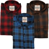 Spain Style Cotton Blend Checks Regular Collar Slim Fit Casual Shirts For Men Pack of 3