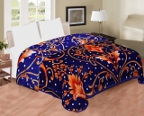 Spangle Floral Double Mink Blanket  (Microfiber, Blue)