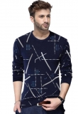 Tripr  Printed Men Round Neck Dark Blue T-Shirt