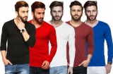Solid Men V-Neck Multicolor, Black, Red, White T-Shirt