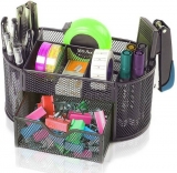 Tuelip 7 Compartments Metal Mesh Multi-Purpose Desktop Organizer Pen Stand Black