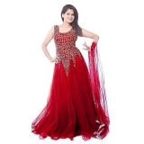 V KARAN Red Net Embroidered Semi Stitched Gown
