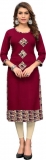 Women Printed, Solid Straight Kurta  (Maroon)
