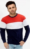 Color block Men Round or Crew Red, White, Dark Blue T-Shirt