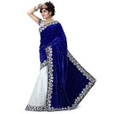 White World Creation Blue Velvet and Net Embroidered Saree